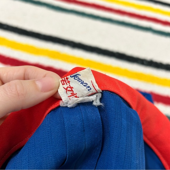 Vintage 60s/70s blue and red mini dress double breasted buttons with collar - Picture 7 of 11